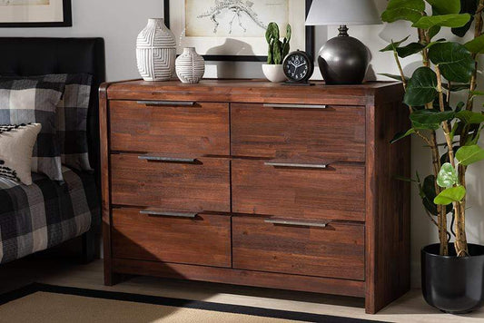 Torres Modern and Contemporary Brown Oak Finished 6-Drawer Wood Dresser