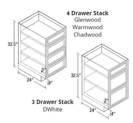 24 inch Wide ADA Cabinets - 4 Drawer Cabinet - Warmwood Shaker - 24 Inch W x 32.5 Inch H x 24 Inch D
